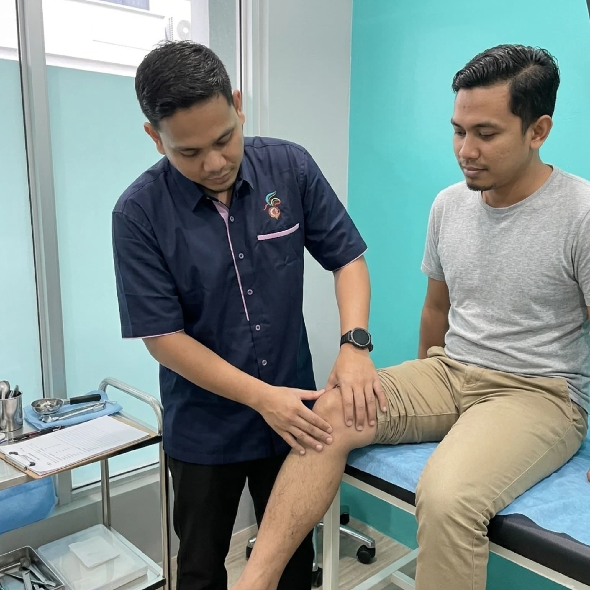 Penilaian lutut seorang pesakit di Pusat Rawatan Al-Farhain